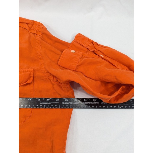 Vtg Polo Ralph Lauren Mens Size Large Safari Field Work Shirt Orange Linen Silk - Picture 8 of 9
